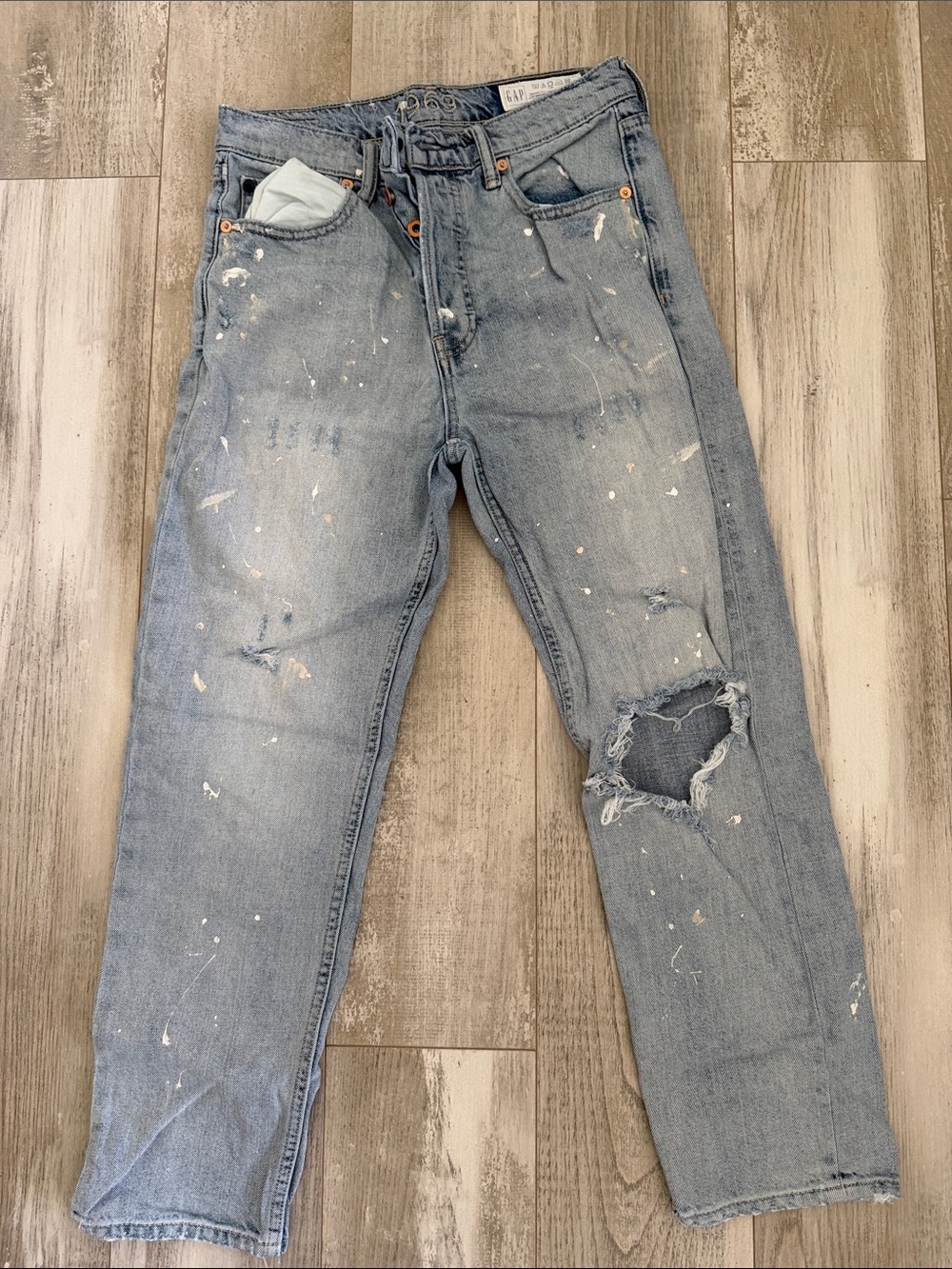 GAP Womens Light Blue Distressed Relaxed Jeans with Paint Splatter 2/26 P